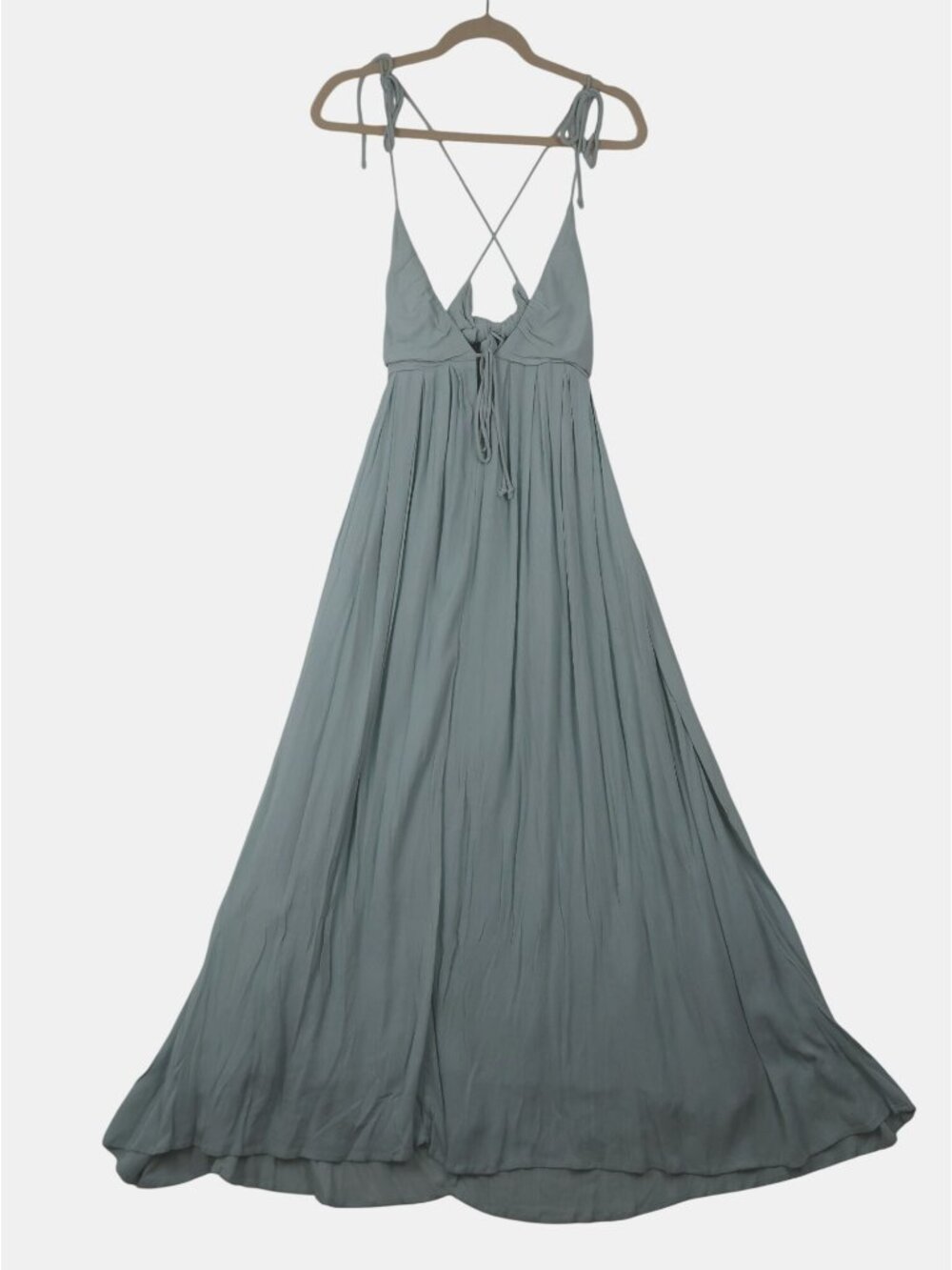 Olivaceous S Backless Maxi Dress Tie Straps Blue Flowy Boho Fairy Core